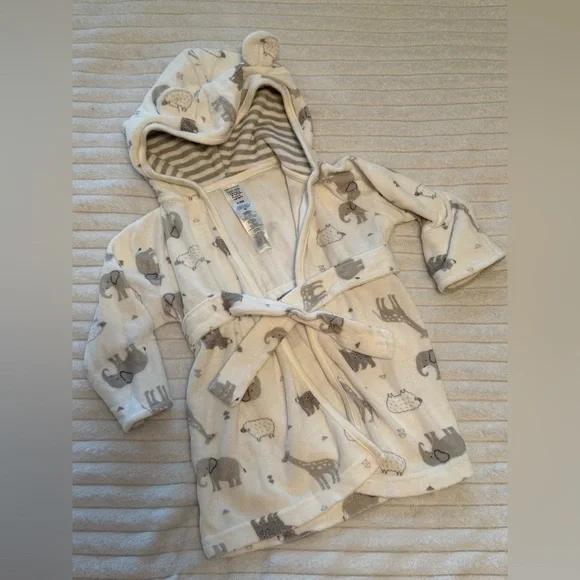 Carter's Cream and Gray Animal Print Kids Pajama Robe