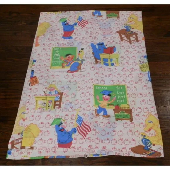 Vintage Marlborough Sesame Street School Apples Twin flat fitted sheet set