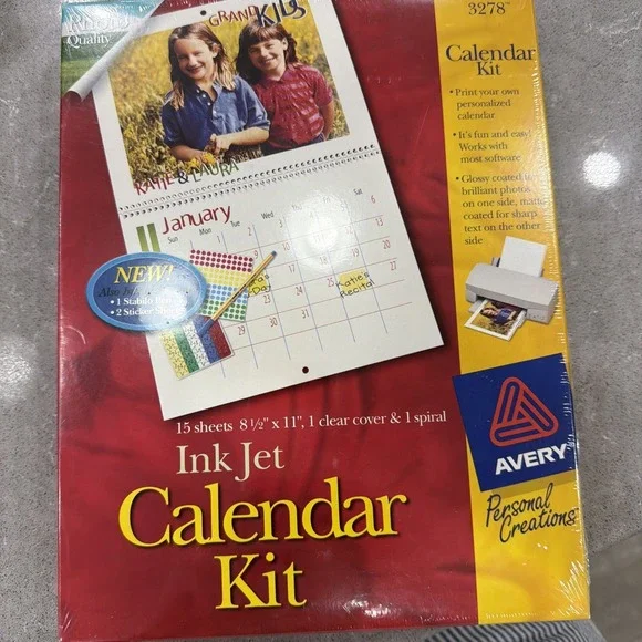 Avery 3278 Calendar Kit Ink Jet Glossy Photo 15 pgs 8.5 x 11 Incl Pen & Stickers