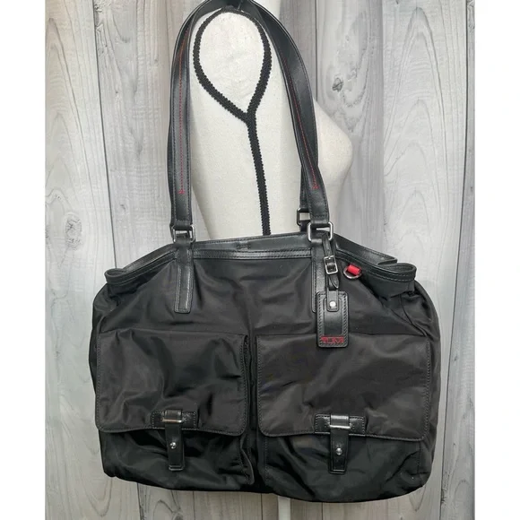 Tumi Travel Bag Nylon Leather Trim Business Laptop Commuter Carry-On Black