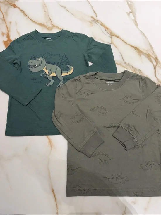 Carter's Long-Sleeve Dino Tee Set - Dark Green & Olive