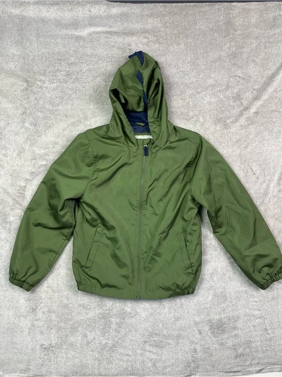 Carter's Boys Green Dinosaur Hooded Windbreaker Jacket Size 8 Full Zip Spikes