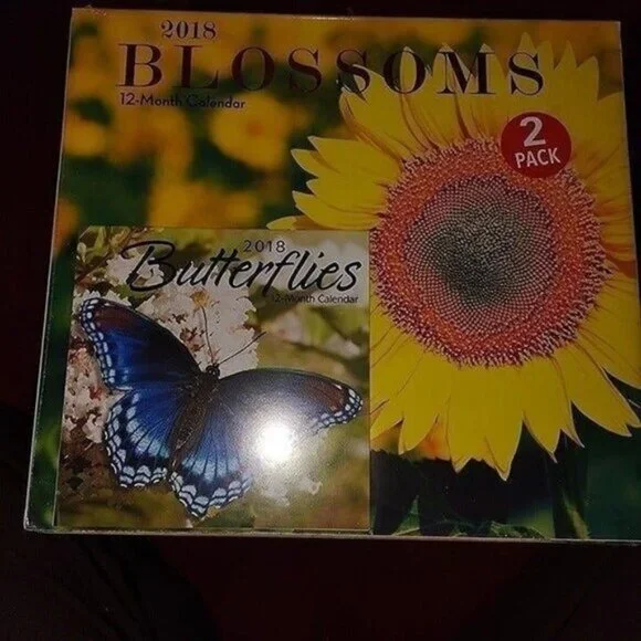2018-BLOSSOMS-12 MONTH CALENDARS-2 PACK/NEW/SEALED/VTG-2018