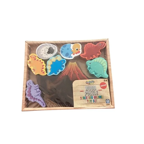 Creative‎ Kids Wood Puzzle Stack and Balance Toy Set Dinosaur 8 Count New Sealed