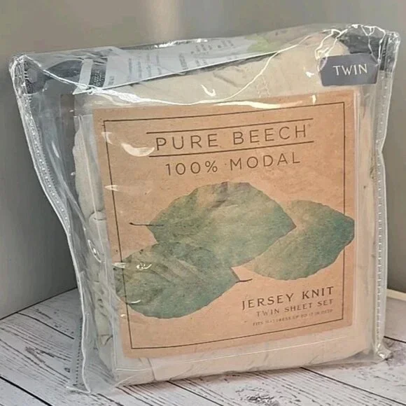 Pure Beech Jersey Knit Sheet Set TWIN 100% Modal Soft Bedding Beige Taupe NEW