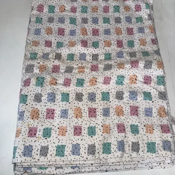 Vtg 90s neon color blanket sheet JCPenney full size cotton flannel USA Fabric