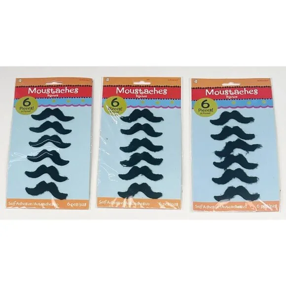 3pkgs AMSCAN Self-Adhesive MUSTACHES Moustaches Costume Halloween 399550 NIP NEW