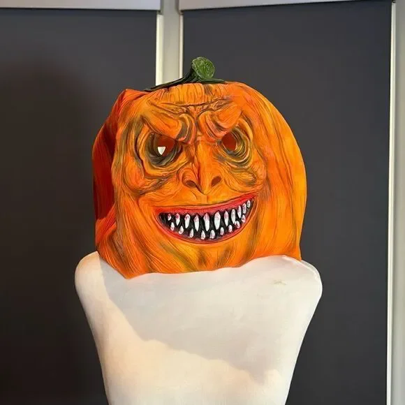 Adult Scary Halloween Full Head Pumpkin Mask TWO Sided Latex One Size NEW
