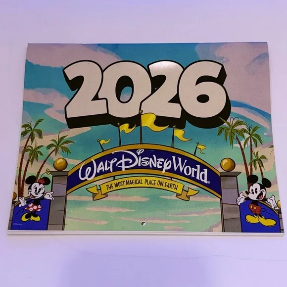 Disney 2026 Passholder Calendar with Mickey Mouse and Blue Sky