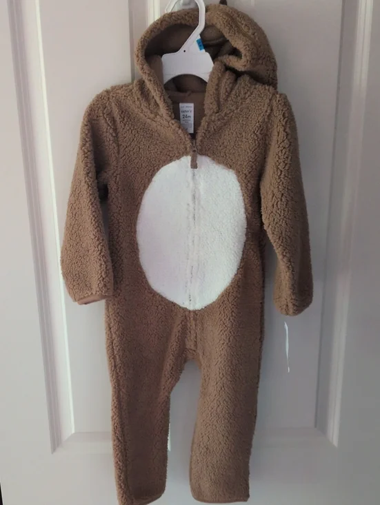 Carter's Reindeer Zip-Up Romper in Brown with Cream Trim