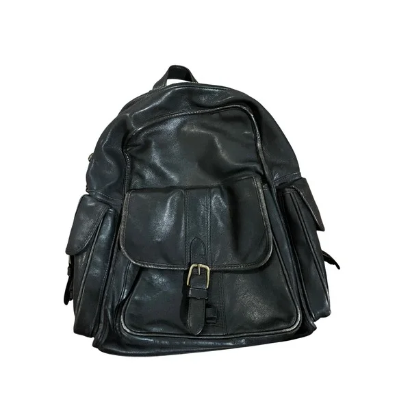 Vintage Dakota by Tumi Black Leather Backpack Vintage Rucksack Multi Pocket