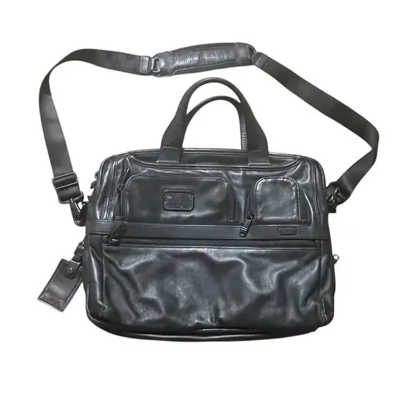 Tumi Alpha II Brief Expandable Organizer Leather Black Business Laptop Travel