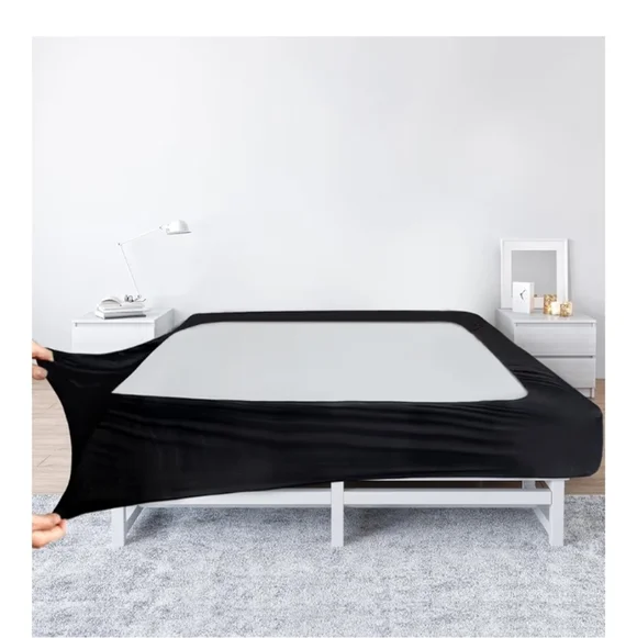 Box Spring Cover Queen Size - Black Jersey Knit & Stretchy Wrap Around‎ 4 Sides