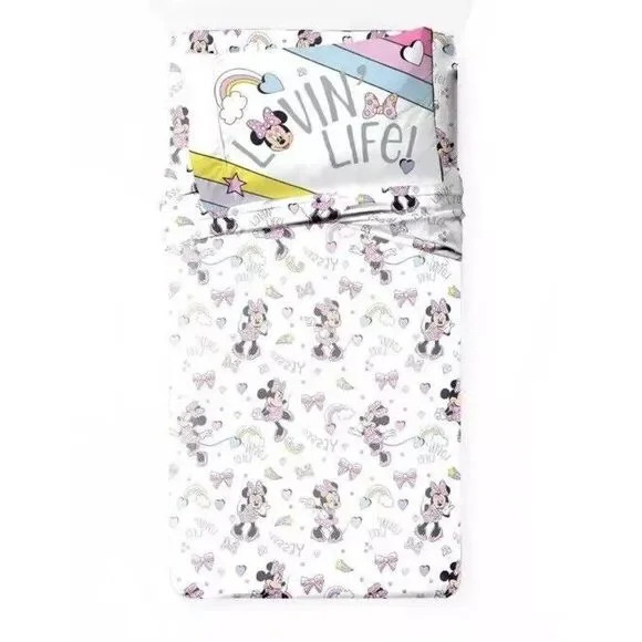 Disney Minnie Mouse Kids Bedding Twin‎ Sheet Set White Pink Pllwcase Flat Fitted