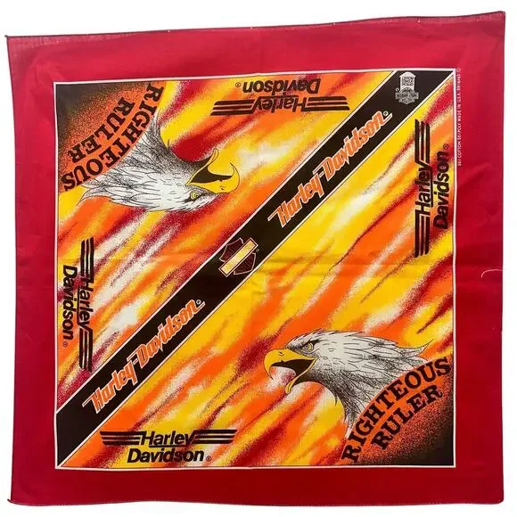 Harley Davidson Red Bandana‎ USA RN 16463 Scarf Handkerchief Eagle Cotton Poly