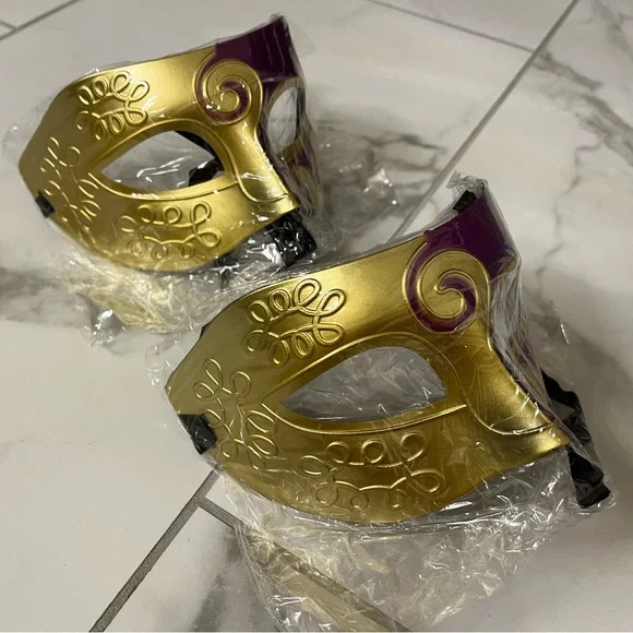 Gold and Purple Decorative Masquerade Masks - Set of 2
