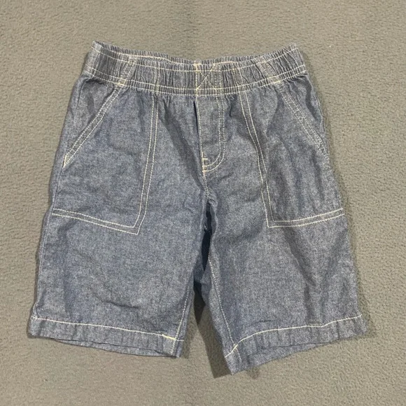 Carters Boys 5T Blue Chambray Pull On Shorts Elastic Waist Cotton Preppy Beach