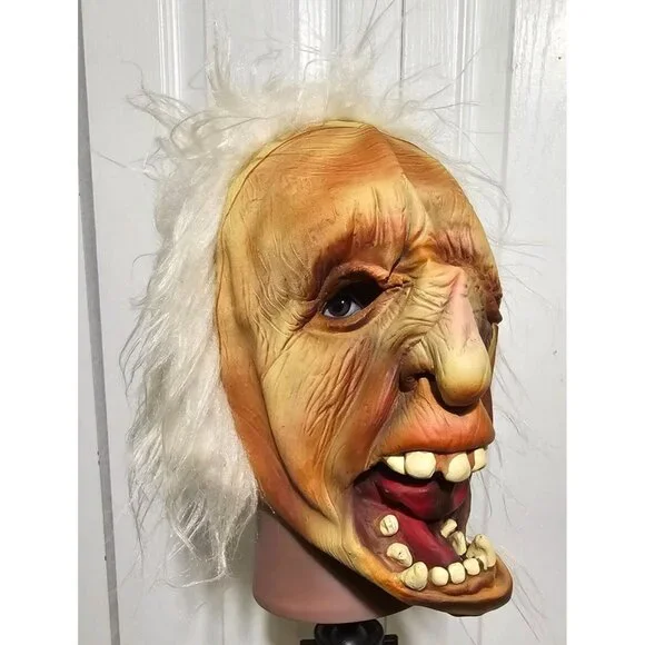 Vintage Topstone Old Man Mask Wig White Hair Tongue Granpa Don Post Danbury CT