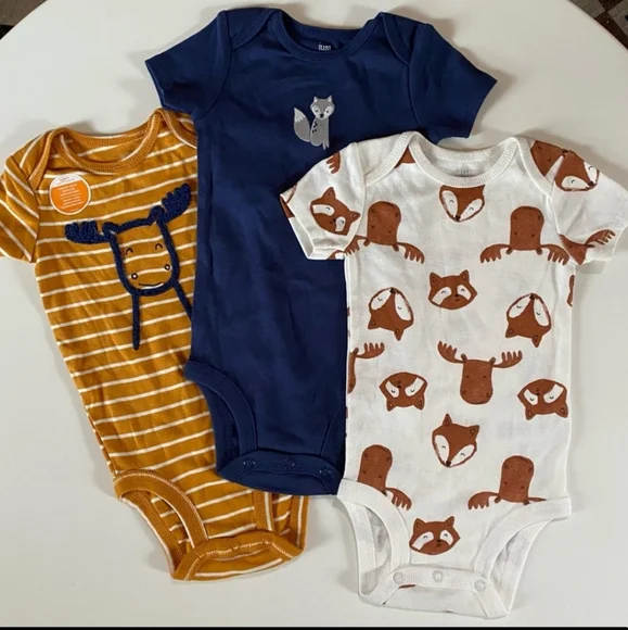 Carters Boys 3 Pack Long Sleeve Bodysuits - Moose, Fox, Wolf