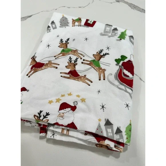 Pottery Barn Kids Toddler Christmas Santa Reindeer Cotton Sheet 45x65 FLAT