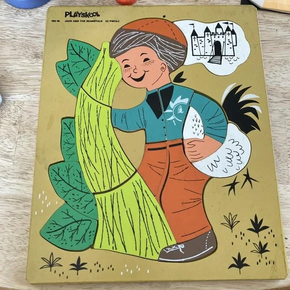 Vintage Wood Playskool Jack and the Beanstalk Inlaid Puzzle 185-18