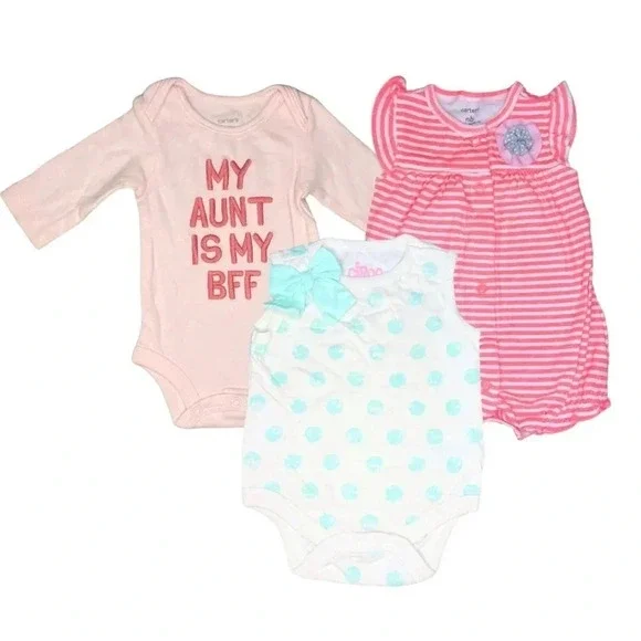 Set for 3 | Carter’s “My Aunt is My BFF” onesie & Striped Romper| Newborn