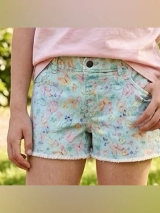 Carter's Pastel Floral Denim-Style Shorts - Light Blue with Pink & Yellow