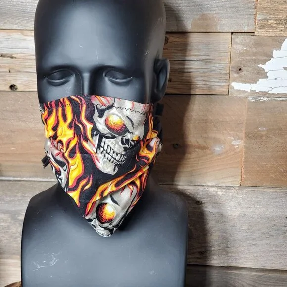 Flaming Skull on Black - Cloth Face Mask with Filters