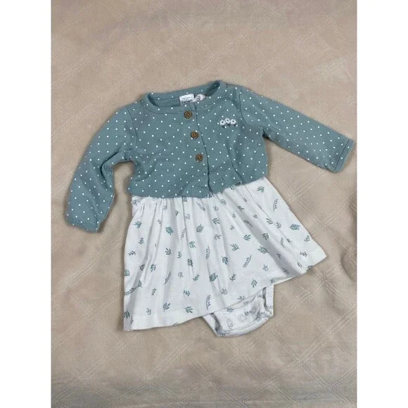 Carter’s Baby Girl 2PC Dress & Cardigan Set Sage Green 3M