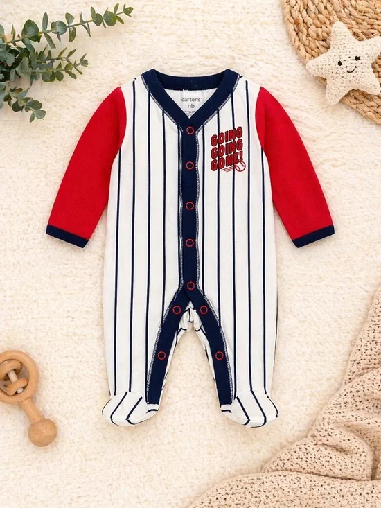 Carter’s Newborn Baby Boy Baseball Footed Sleeper Red White Blue
