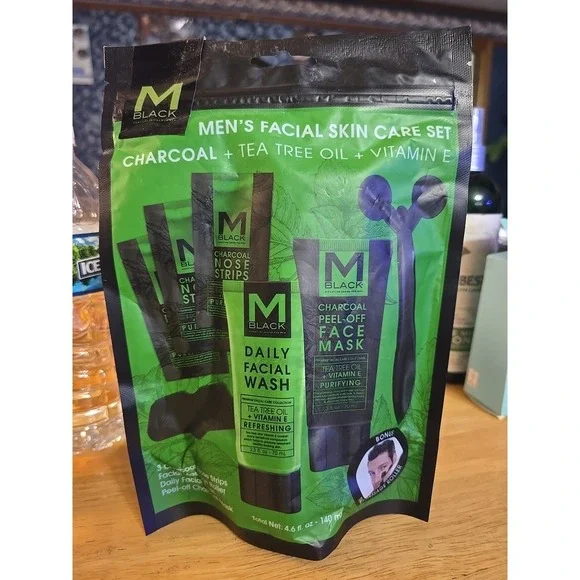 M Black Mens Facial Skin Care Gift Set Charcoal & Tea Tree