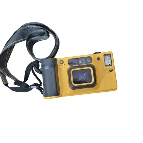Vintage Minolta Weathermatic Dual 35mm Waterproof Camera Yellow With Strap