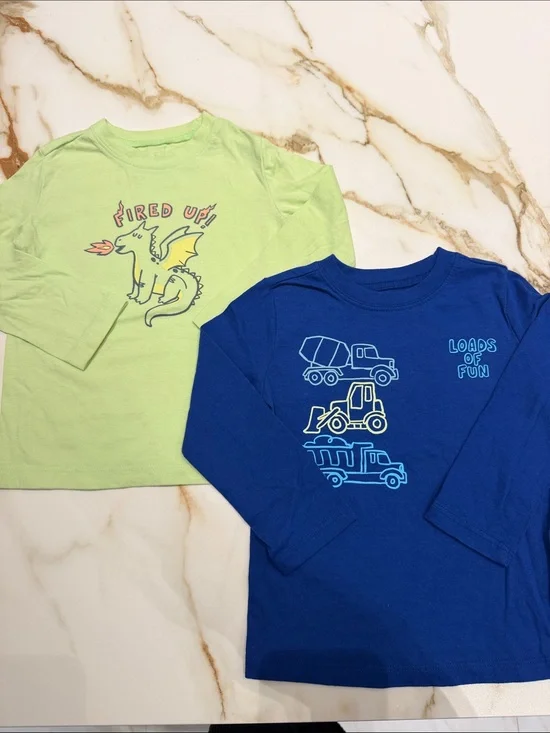 Carter's Lime Green Dragon & Royal Blue Trucks Long-Sleeve Tees