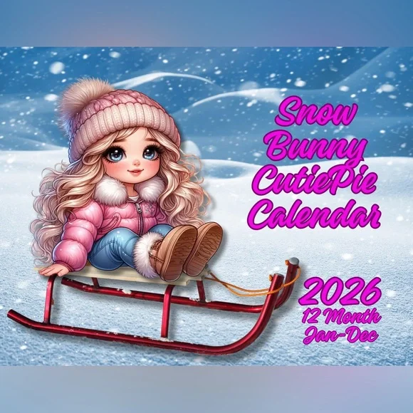 Snow Bunny CutiePie 2026 12 Month Calendar Jan-Dec