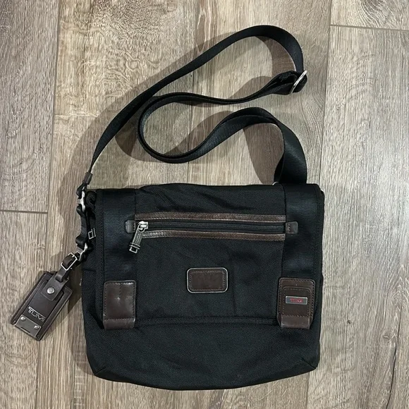 TUMI Alpha Bravo Beale Black and Brown Crossbody Bag