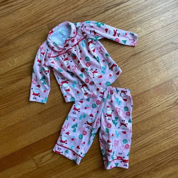 Just One You by Carter's 12M Pink Girl Santa 2pc Pjs Candy Xmas Cute
