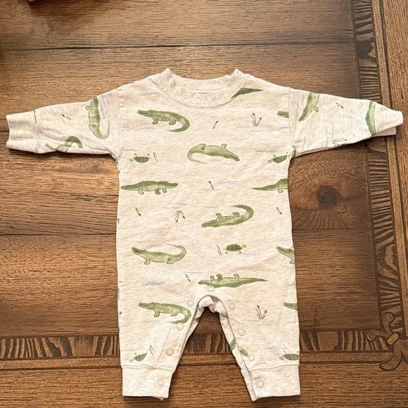 Carter's Cream Alligator Print 3M Turtle One Piece with bottom snaps