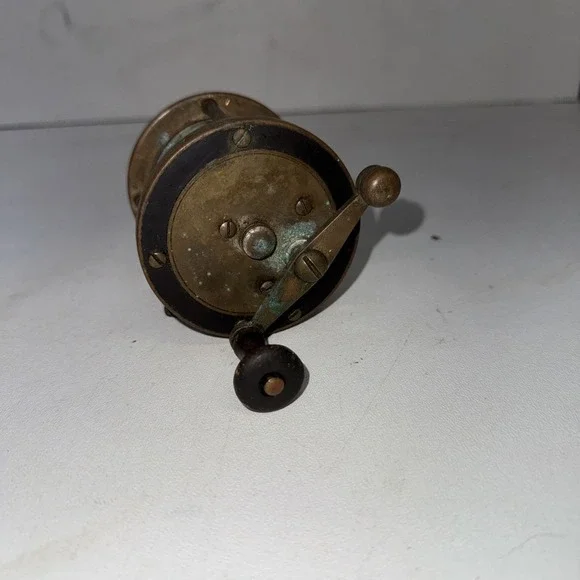 Early/Rare/Little #3 Brass 1880'S Ball Handle Reel! See Pics‎ Tested Working
