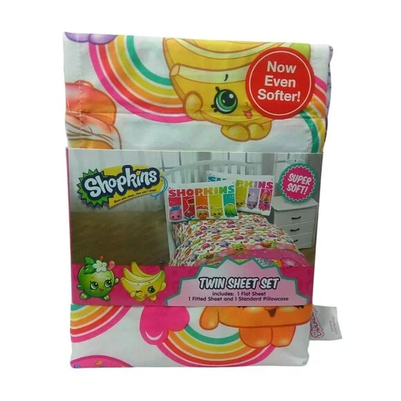 Shopkins Twin Sheet Set 3 Pieces Super Soft Rainbow Design Kids Bedroom