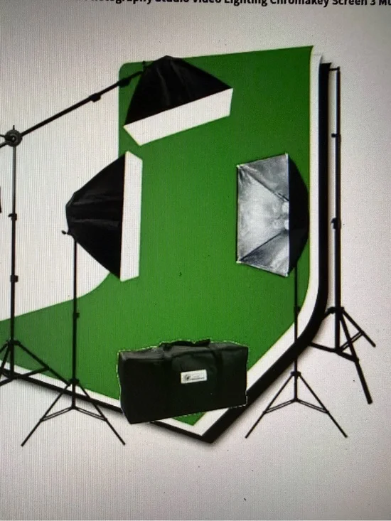 Photography Studio Lighting Kit with Green Screen Backdrop 6 additional tripods
