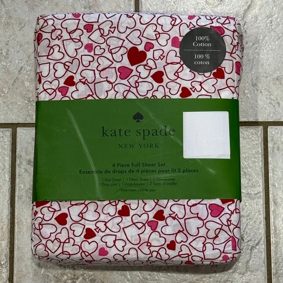 NEW‎ Kate Spade OUTLINE HEARTS Full Sheet Set/4