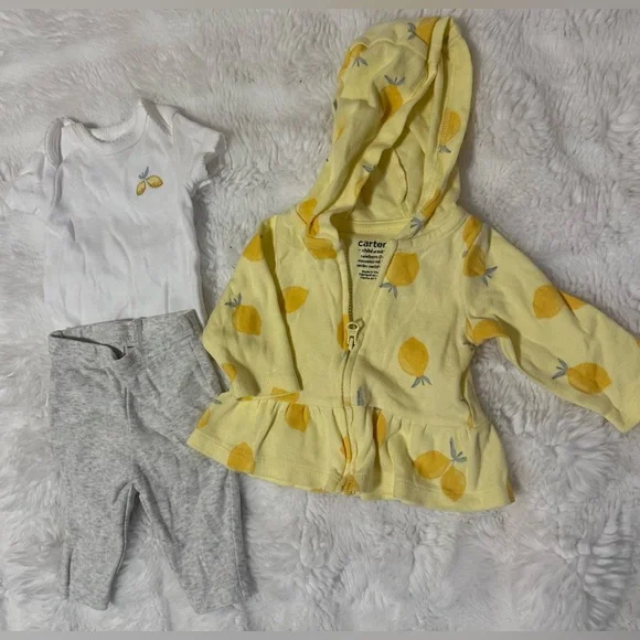 Carter’s Child of Mine Newborn Lemon Hoodie Set 3-Piece Outfit 🍋