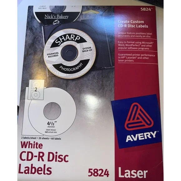 Avery - Matte White CD/CD-R Labels - For Laser Printers - 5824 - 31 labels