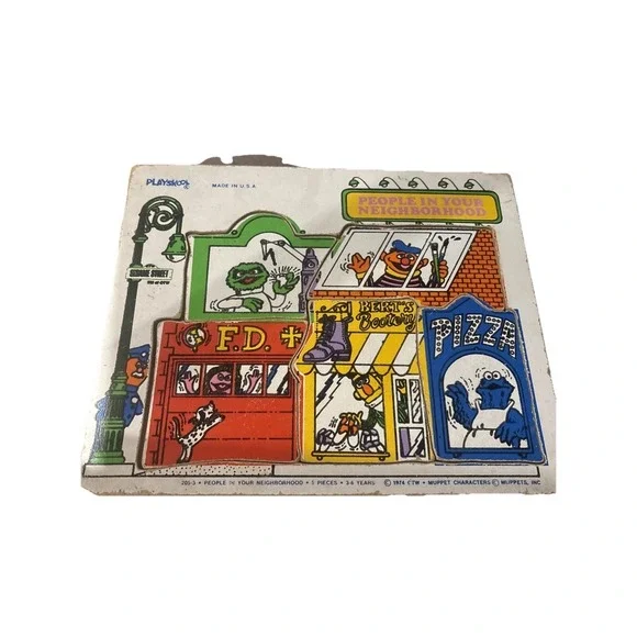 Vintage Playskool 'People in Your‎ Neighborhood' Wood Puzzle 1974 Sesame Street