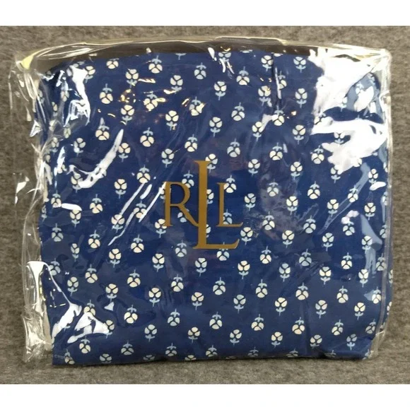 Ralph Lauren Cote‎ D'Azur Twin Bedskirt Indigo Blue Floral 100% Cotton USA NEW
