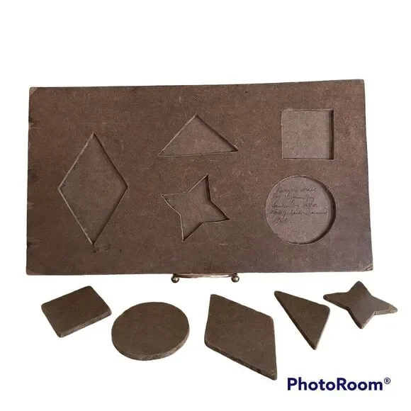 Handcrafted Vintage Primitive Kids Wooden Geometric Shapes Puzzle From 1964