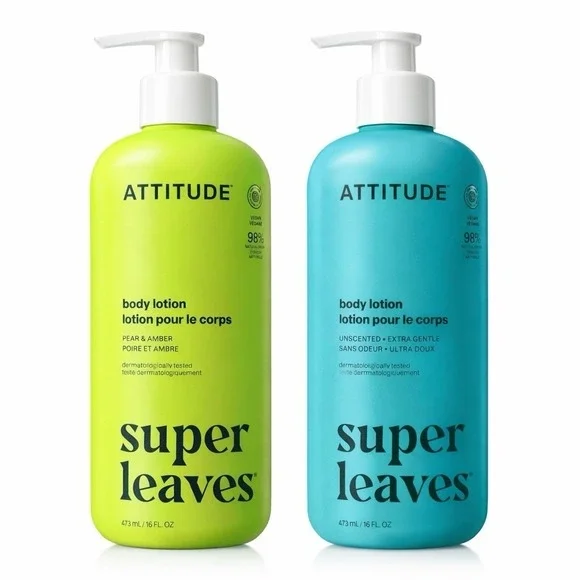 ATTITUDE - Super Leaves Body Lotion (16 oz) - Pear Amber & Unscented Set