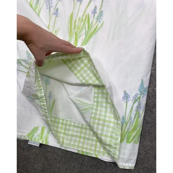 Yves Delorme Paris Jacinthe Full Queen Flat Sheet White Blue Green Floral 104x88