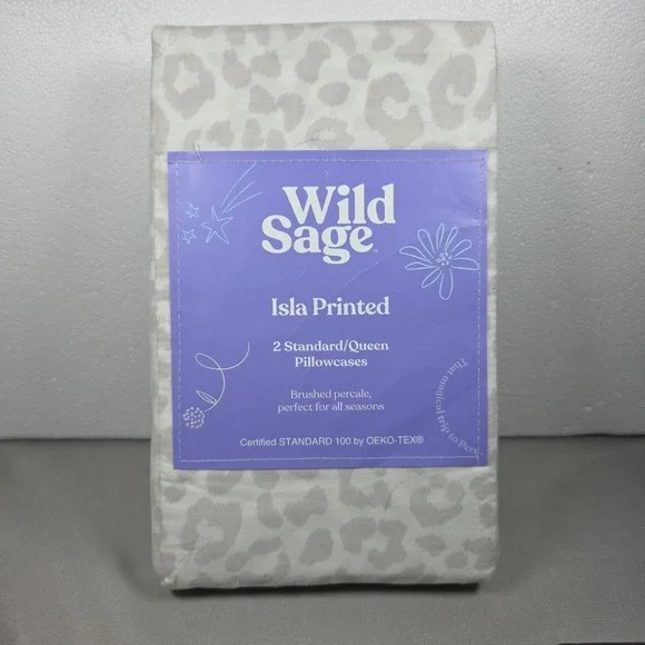 Wild Sage Isla Printed Pillowcases Grey‎ Leopard New in Package
