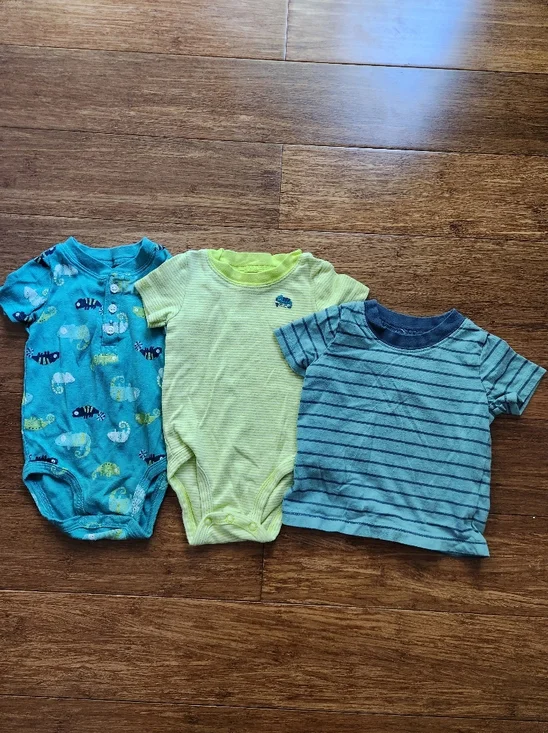 Lot Of 3 Carter's Chameleon Baby One-Piece Bodysuit And Shirt, 9 Months